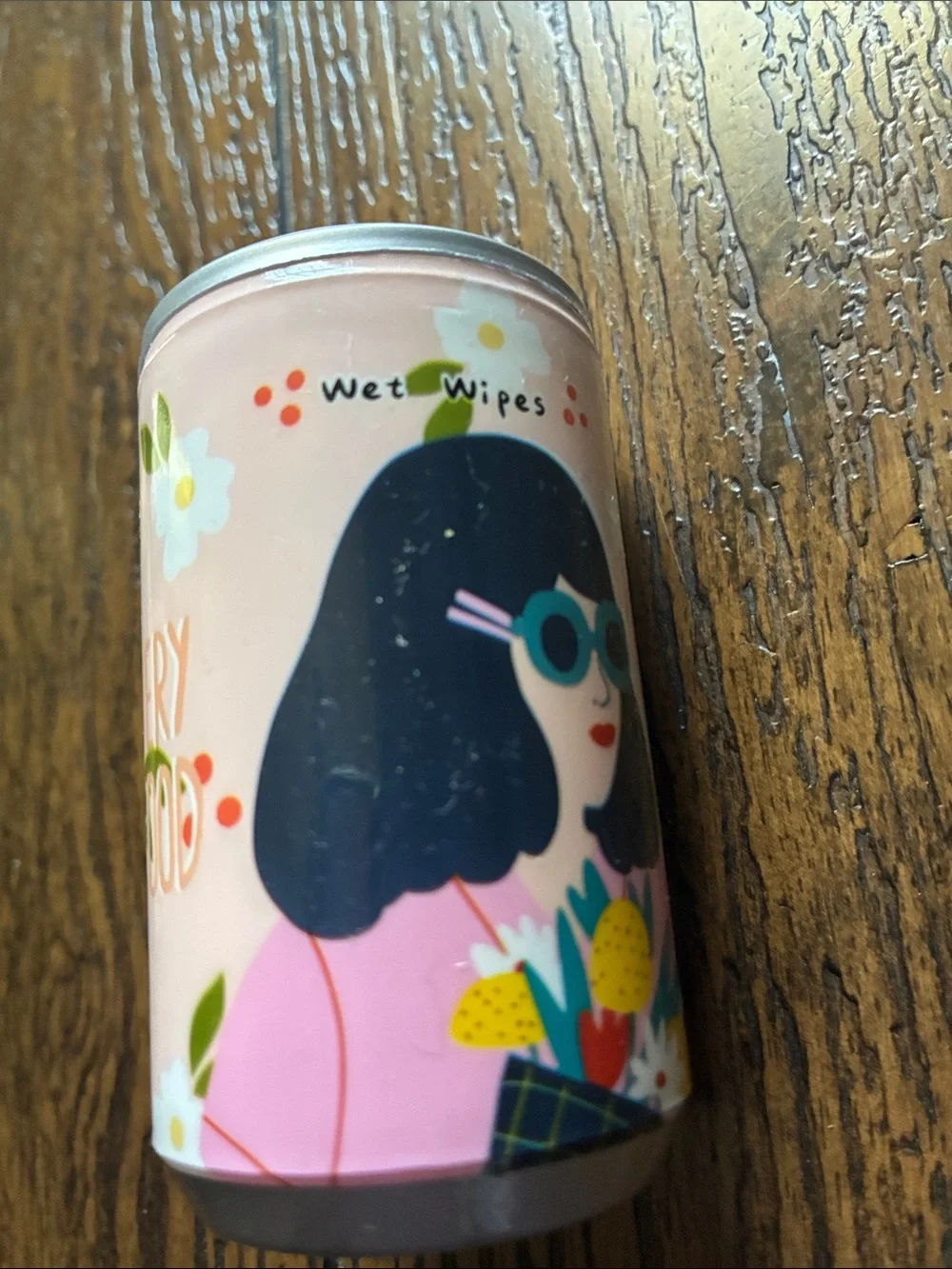 Pink Decorative Wet Wipes Can with Retro Girl Illustration